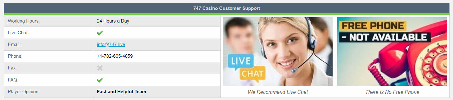 747 Casino Customer Support